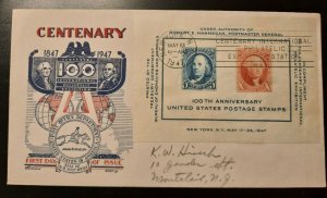 1947 FDC Centenary International Philatelic Exhibition New York NY Montclair NJ