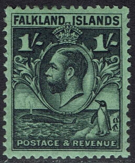 FALKLAND ISLANDS 1929 KGV WHALE AND PENGUIN 1/-