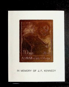 AJMAN Mi Bl20 NH GOLD FOIL S/S OF 1967 - PRESIDENT J.F. KENNEDY - (AO23)