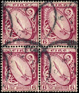 IRELAND Sc 73 VF+ Used Block of 4-LL stamp creased-bottom stamps part separated