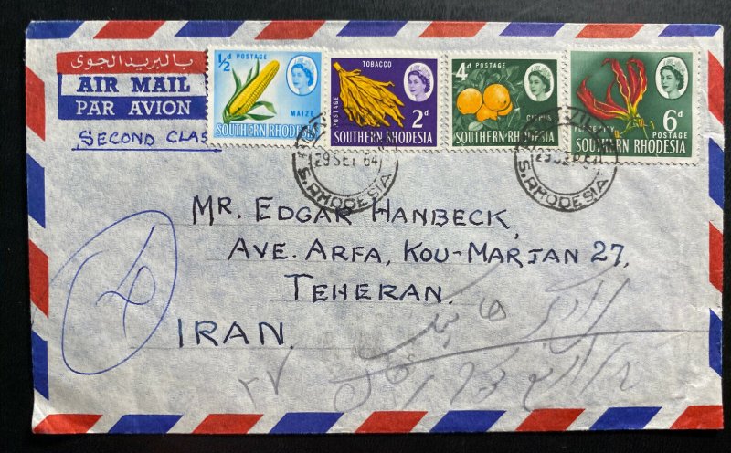 1964 Buniville Southern Rhodesia Airmail Cover To Teheran