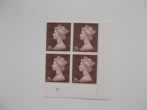 GB QEII 1969 2/6- Machin High Value in Plate Block of 4 Plate 3C Unmounted Mint