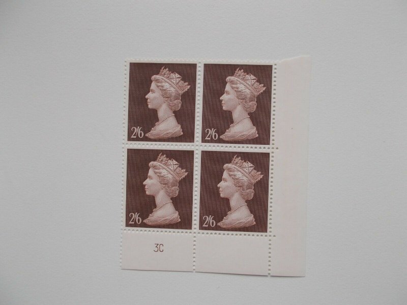 GB QEII 1969 2/6- Machin High Value in Plate Block of 4 Plate 3C Unmounted Mint