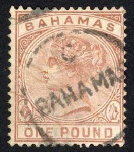 Bahamas SG57 QV One Pound Venetian Red CDS used Cat 250 pounds 