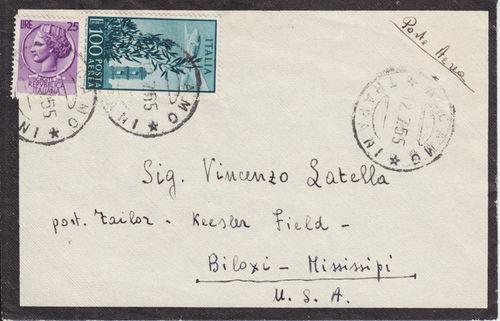 Italy Sc 681, C123 on 1955 Mourning Cover to US