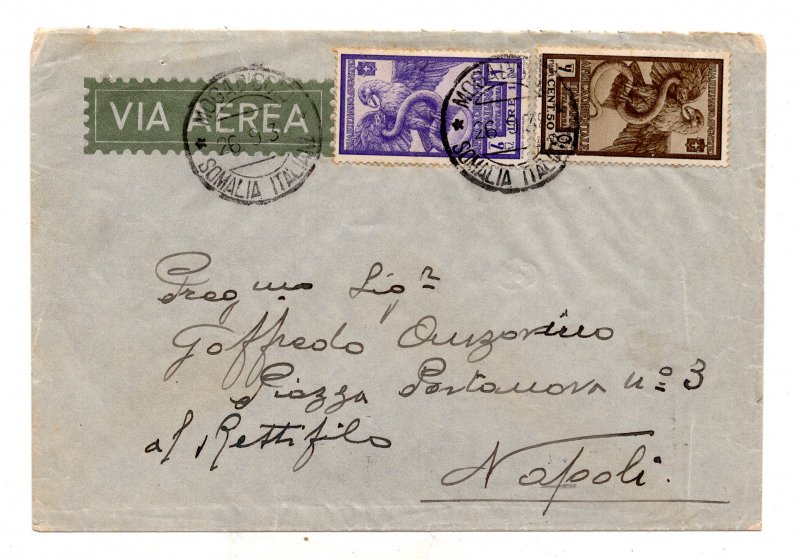 A.O.I. - Augusto Posta Aerea no. 14/15 on air envelope to Italy