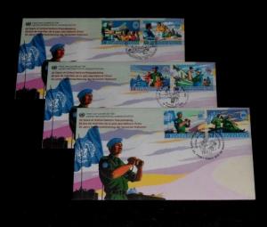 U.N. 1998, PEACE KEEPING FORCES, SINGLES ON FDCs, 3 OFFICES,NICE! LQQK!