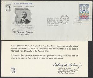 1973 #623 8c Olympic Games FDC Royal Trust Cachet + Insert #10 Size