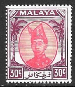 MALAYA TRENGGANU 1952-55 30c Sultan Ismail Nasiruddin Shah Issue Sc 72 MNH