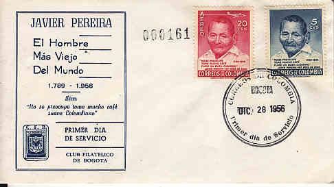 Columbia #659 & C-287 FDC World's Oldest Man