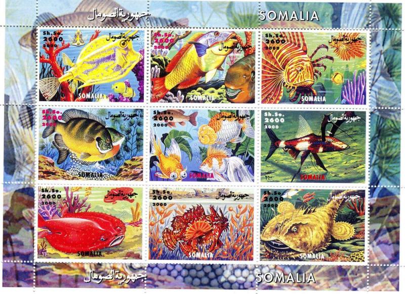 Somalia 2000 FISHES Sheet (9) Perforated Mint (NH)