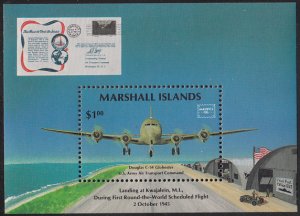 Marshall Islands 1986 MNH Sc 114 Sheet $1 Douglas C-54 1st Scheduled Round-th...