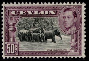 CEYLON GVI SG394d, 50c black & mauve, M MINT.