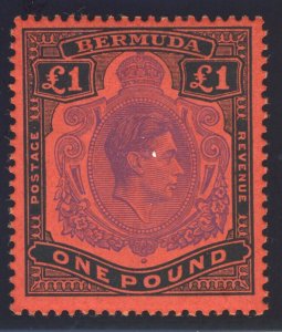 Bermuda 1951 KGVI £1 violet & black/scarlet (p13) MLH. SG 121d. Sc 128.