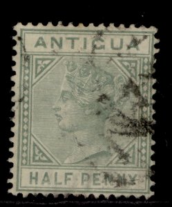 ANTIGUA QV SG21, ½ dull green, USED. Cat £20.