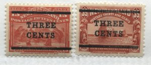 Newfoundland 1919 3 cents on 15 cents and 35 cents mint o.g. hinged wide bars 