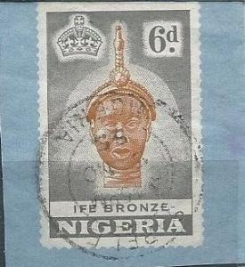 Nigeria postal stationery (used corner) 6d Ife Bronze