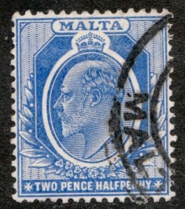 1904 Malta Sc #36 - 2 Pence Halfpenny KEVII, Bold Ultramarine Color - Used