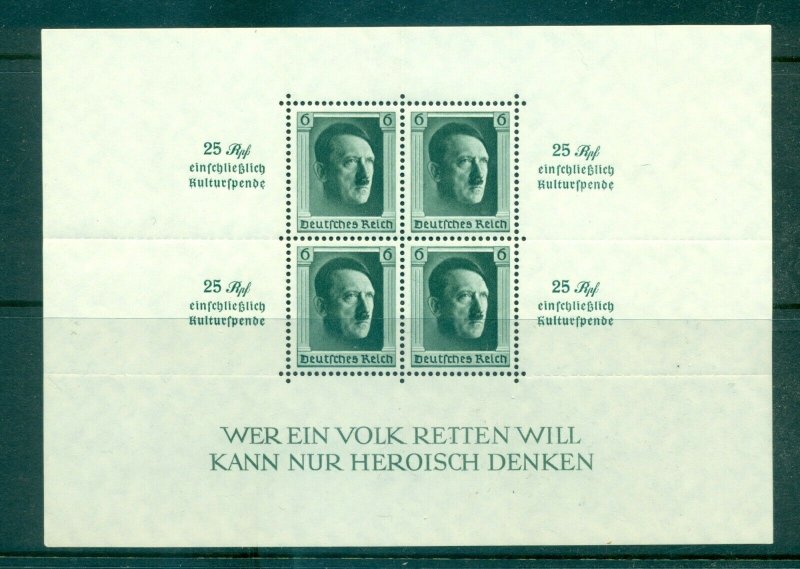 Germany - Sc# B104a. 1937 Hitler Sheet W/Marginal Inscr. MNH Pristine. $240.00.