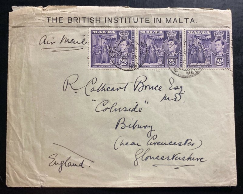 1947 Malta BRitish Institute Airmail Cover To Bibury England 