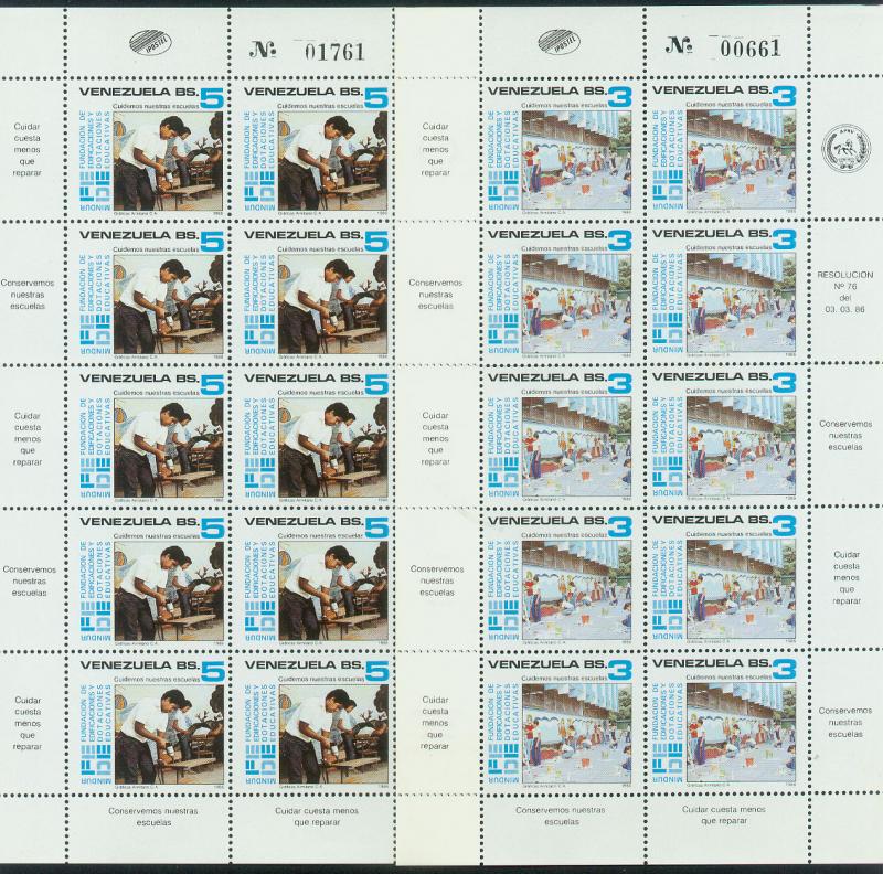 VENEZUELA 1354-1355, EDUCATIONAL INSTITUTIONS. SHEETS OF 10. MINT, NH. F-VF.