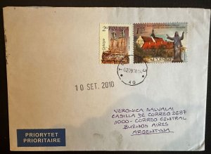 CM) 2010. POLAND.  AIRMAIL ENVELOPE SENT ARGENTINA. DOUBLE STAMP. XF