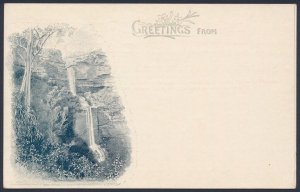 NEW SOUTH WALES Postcard 1906 Arms 1d, view Katoomba Falls in black, 'Greetings'