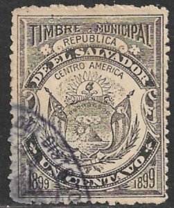 EL SALVADOR 1899 1c ARMS Municipal Revenue Ross M47 VFU