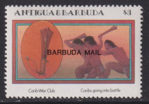 1985 Barbuda Mail overprint Carib War Club $3.00 issue MNH Sc# 741 CV $4.00