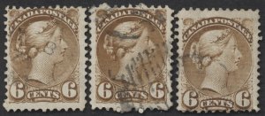 Canada Lot of 3 #39b 6c Small Queens Perf 11.5 x 12 VG-Fine