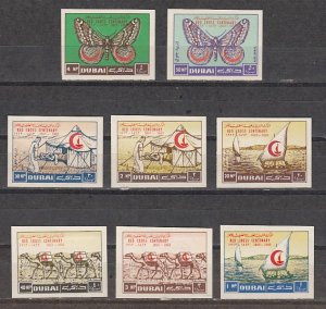 Dubai, Scott cat. 18-21, C9-C12. Red Cross & Butterfly, IMPERF issue.