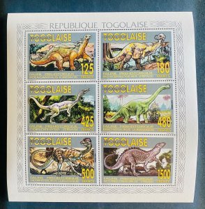 MiniSheet complete Set Dinosaurs Togo 1994 Perf.