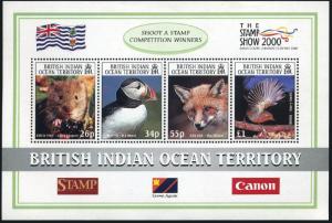 BIOT 218ad sheet,MNH. LONDON-2000:Field vole,Puffin,Fox,Robin