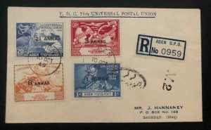 1949 Aden First Day Cover FDC To Bagdad Iraq 75th Universal Postal Union UPU B