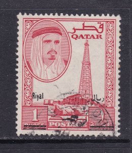 Qatar Scott 108G, 1966 1 Riyal Surcharge,  VF Used Scott $50