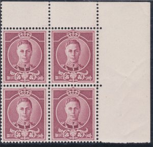 1937 George VI Maroon marginal block of 4 Essay on gummed paper (Perf) U/M