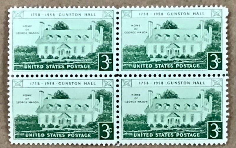 1108 Gunston Hall, Home George Mason, MNH 100 Count 3 cent   FV $3.00  1958 