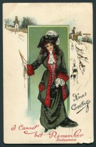 1909 Christmas Postcard with Shakespeare Quote - Chicago, IL to Los Angeles, CA