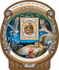 MALDIVES 2016 SHEET OWLS BIRDS MUSHROOMS mld16307b