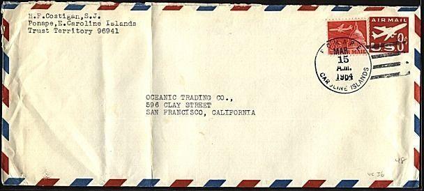 CAROLINE IS 1964 uprated 8c envelope PONAPE  cancel........................20033