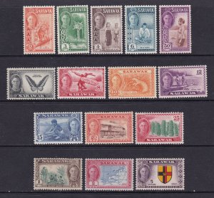 Sarawak Scott 180-194, 1950 KGVI Pictorials, F/VF MVLH.  Scott $112 as hinged.