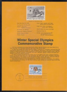  USPS Souvenir Page # SP691 - Winter Special Olympics Scott 2142