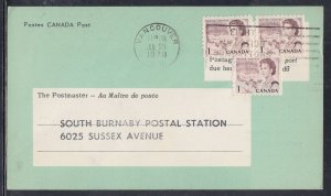 Canada - Jul 1970 $0.03  Vancouver, BC Shortpaid Mail Card