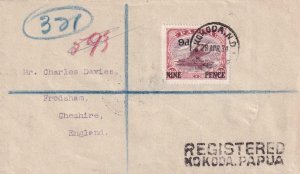 1934, Kokoda, Papua to Frodsham, England, Registered, See Remark (43692)