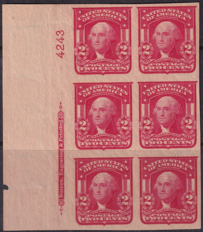 #320 Mint LH, VF, PLate number block of 6, imprint (CV $200) (CV $15 - ID3060...