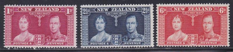 New Zealand # 223-225, 1937 Coronation, NH, 1/2 Cat.