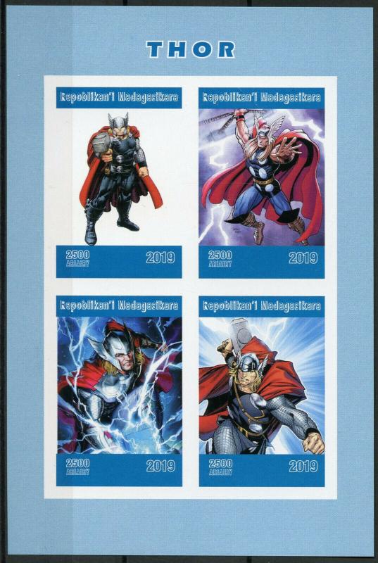 Madagascar 2019 MNH Thor 4v IMPF M/S Marvel Comics Superheroes Stamps