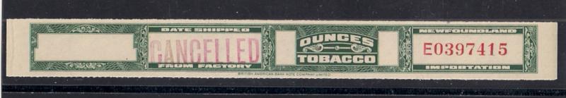 NEWFOUNDLAND: Tobacco Strip Specimen OVERPRINTED CANCELLED