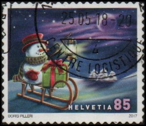 Switzerland 1657 - Used - 85c Christmas / Snowman on Sled (2017) (cv $1.35)