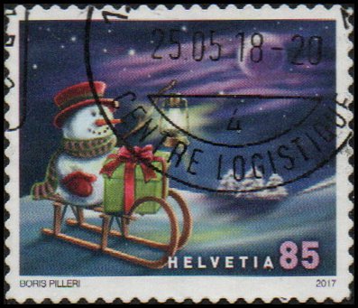 Switzerland 1657 - Used - 85c Christmas / Snowman on Sled (2017) (cv $1.35)